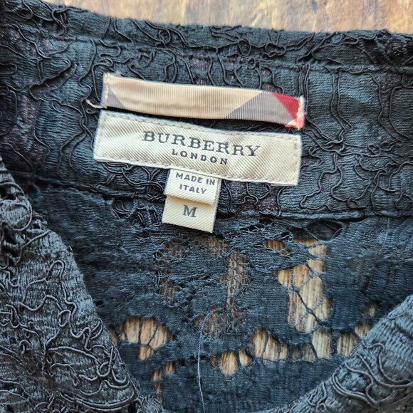 Burberry London Made in Italy Lace Eyelet Button-Front Top 3/4 Sleeve Black - Picture 8 of 8